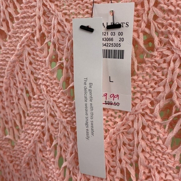 Talbots Pointelle Crewneck Pink Pullover Sweater - Picture 4 of 9